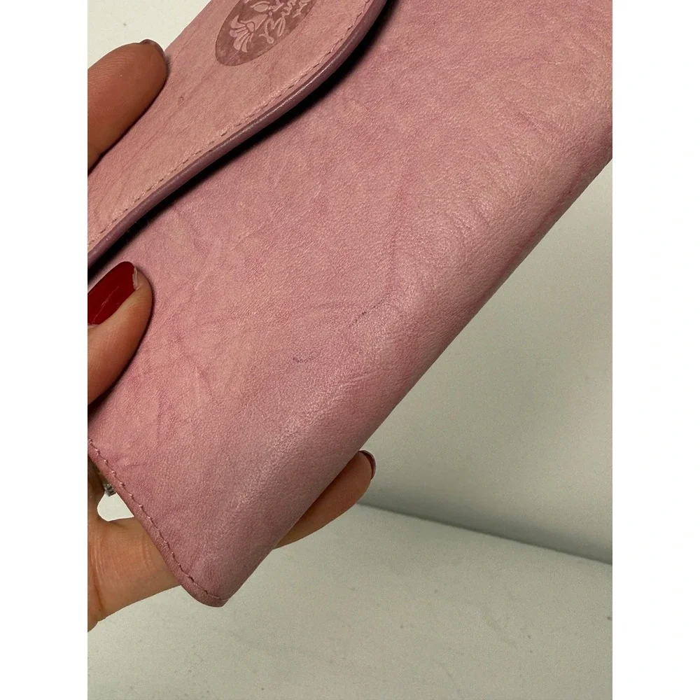 Buxton Women Pink Top Grain Cowhide Leather Clutch Wallet Kiss Lock Organizer